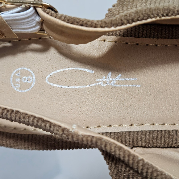 Brown CITE Women's Corduroy Slingback Wedge Open Toe Espadrille Size 8 Y2K Style - Picture 5 of 8